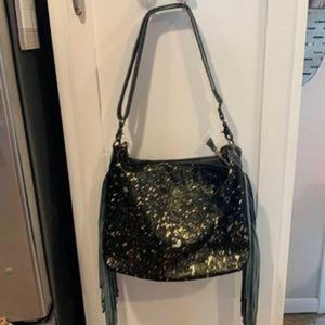 Myra Black Fringe Leather Cow Bag